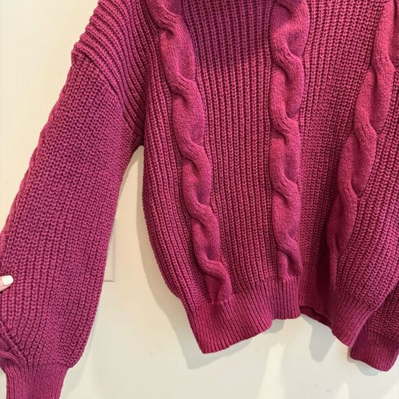 Women Pink Sweater 2XL Cable Twist Knit Turtleneck Pullover Oversize Long Sleeve - Picture 5 of 8